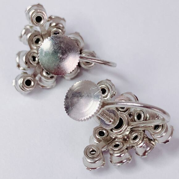 Vintage 1950s Earrings Purple Rhinestone Screw Back Mid Century Jewelry - Picture 8 of 13